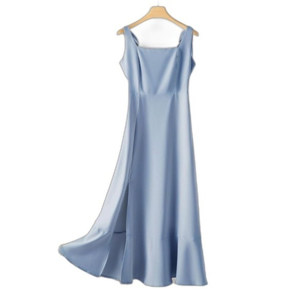 NWT Sebaq1in Blue A-Line Square Neck Cottage‎ Core Dress Size Small